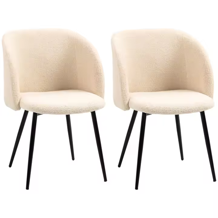 HOMCOM Juego de 2 sillas de comedor Silla de cocina de tela Silla de salón con patas de acero - 55 x 62 x 80 cm Beige Negro - 1