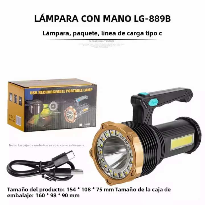 Linterna Portátil LED Super Brillante Recargable Por USB Torcha Exterior Camping Impermeable Con Luz Lateral Lámpara De Trabajo - 1