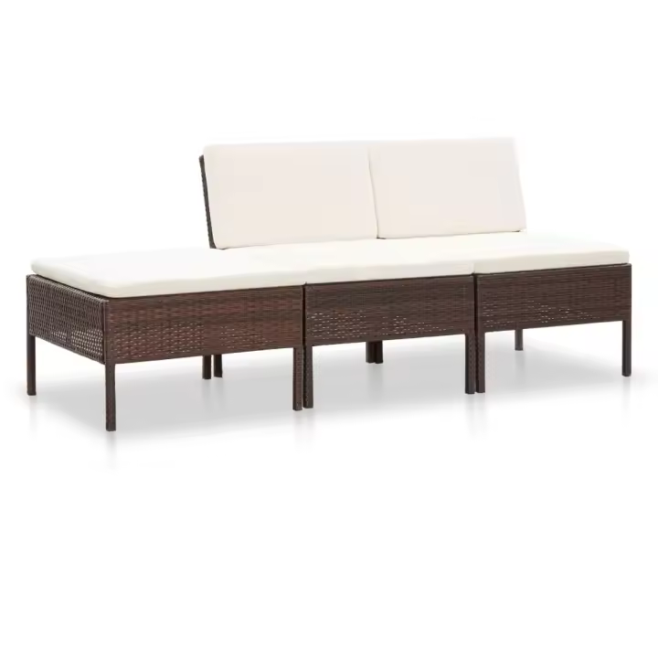 vidaXL Set muebles de jardín 3 pzas y cojines ratán sintético marrón - 1