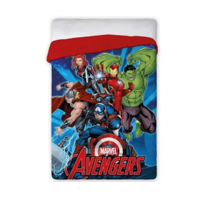 Avengers - Edredón Nórdico Avengers Marvel Los Vengadores - Rojo Azul Hulk Iron Man Thor Capitán América (Cama 90 - 105 cm) 180 x 260 cm - 1