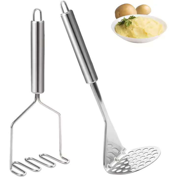 HY 2 Piezas Prensador de Patatas de Acero Inoxidable, Machacador de Patatas Manual, Triturador Aplastador de Patatas, Potato Masher Prensa Patatas para Pure para Calabaza, Patata Dulce, Frutas, Verduras - 1