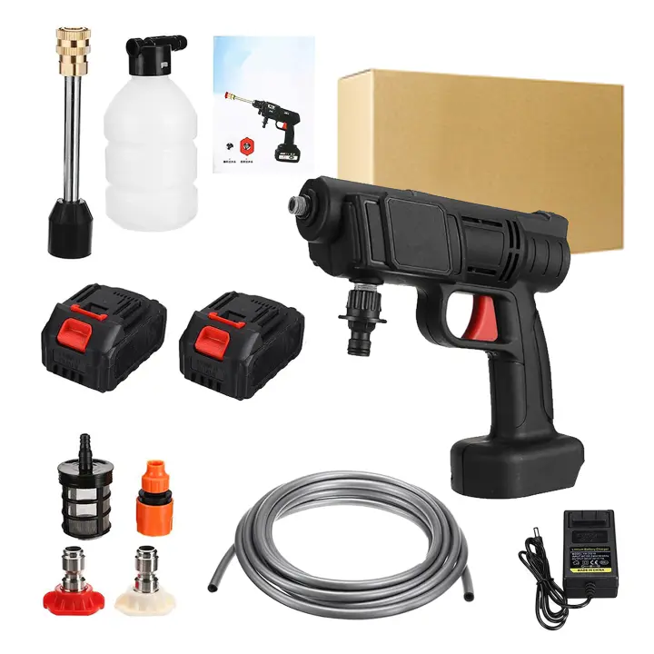 30bar Pistola de lavado de coche de alta presión inalámbrica portátil, 1000W Lavado de coches, utensilios de limpieza doméstica boquilla ajustable con batería de iones de litio, gran volumen - 1