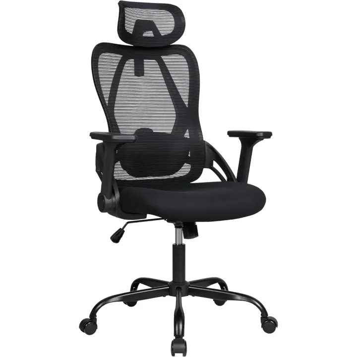 Silla Ergonómica de Oficina con Respaldo Transpirable y Apoyo Lumbar | Reposacabezas Ajustable, Reposabrazos Regulables, Asiento Acolchado, Ruedas 360°, Ideal para Escritorio, Teletrabajo y Estudio - 1
