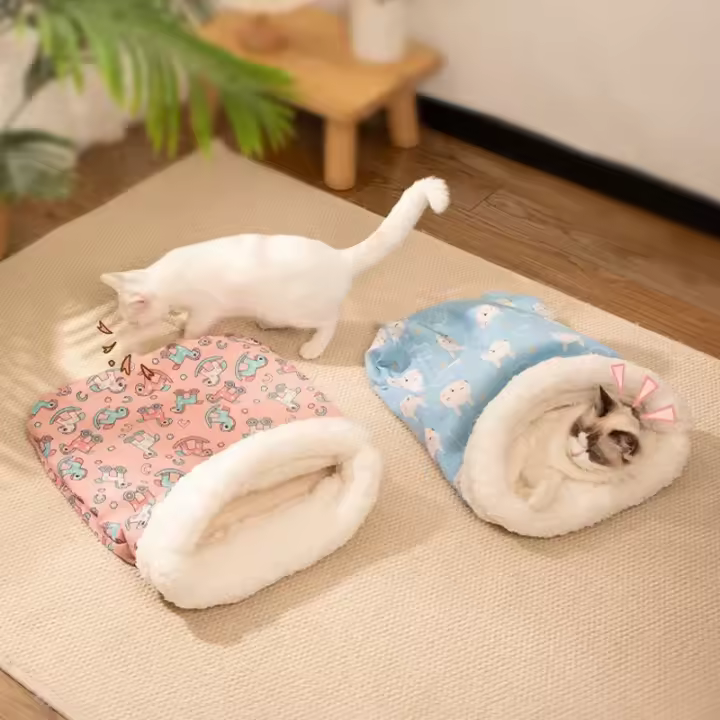 Cama De Invierno Para Mascotas Con Bolsillo Cálido De Lana Gruesa Y Suave Nido Para Gatos Con Agujero Para Dormir Eco-amigable - 1