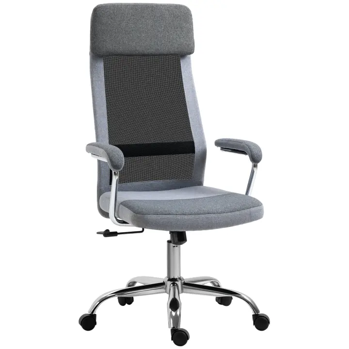 Vinsetto silla de oficina silla para ordenador silla de escritorio ergonómica regulable en altura y reposacabezas con espuma estilo nórdico gris claro + negro 65 x 67 x 119-129 cm - 1