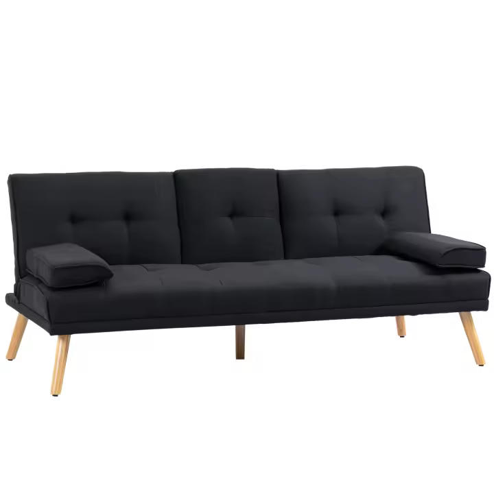 Sofá Cama para tres con Mesa plegable, portavacos, Sofá Cama de Lino, Diseño escantinava, Capacidad de peso hasta 250 kg, Salón, Gris - 1