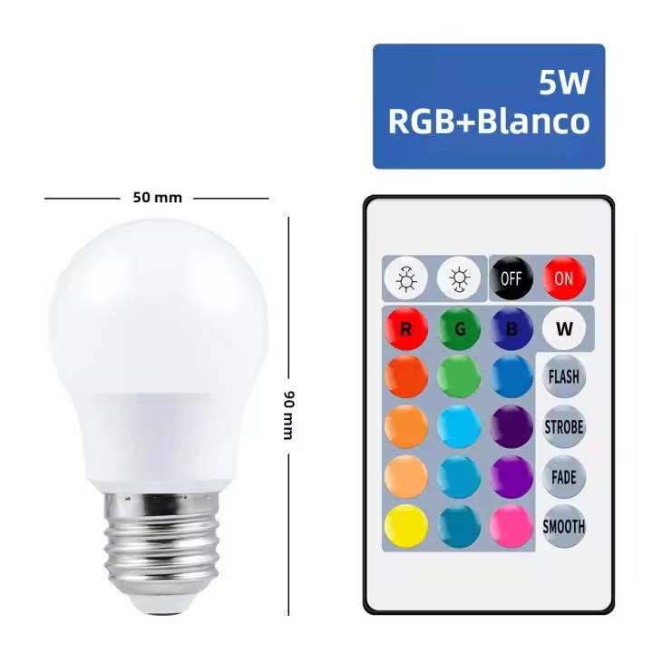 Bombilla LED RGB Inteligente Control Remoto Luz Cambiante De Color E27 5W 10W 15W Ajustable AC85-265V Para Dormitorio - 1