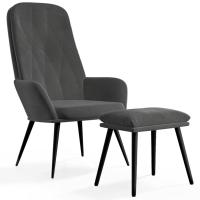 vidaXL Sillón de relax con taburete terciopelo Gris claro, Gris oscuro, Verde oscuro Sillon Dormitorio Sillon Comodos Silla Relax Sillón Sofá - details 3