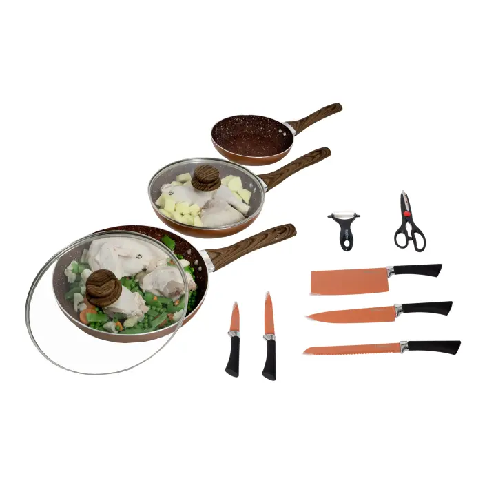Juego de 3 Sartenes y 2 Tapas de Cobre | Apto para Horno - 1