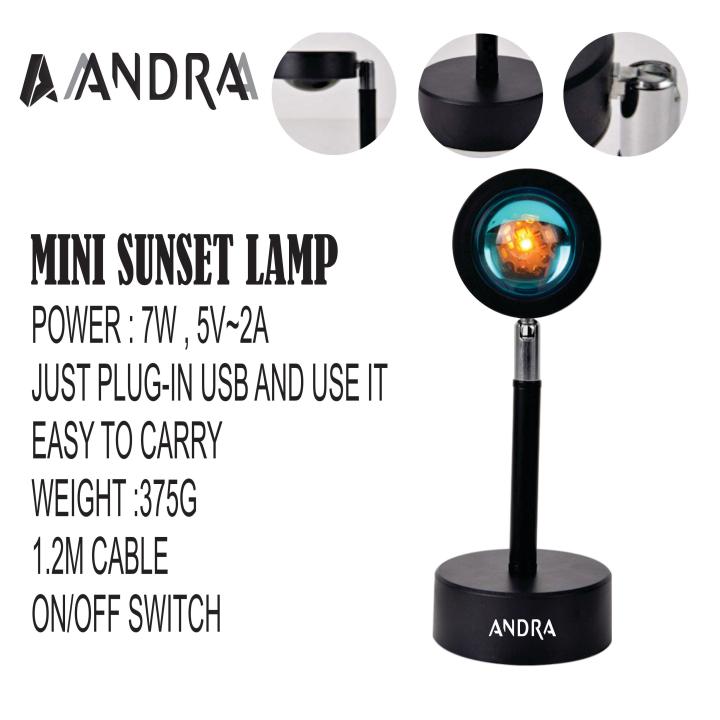 ANDRA - LÁMPARA PROYECTOR SUNSET 4 MODOS CABLE 1.2M, 180º, USB. LED PARA PHOTOCALL, INSTAGRAM, FILTER, FOTOGRAFÍA, SET, MODELO, IMAGEN, CALIENTE, FRÍO, XENÓN, NEÓN LUCES LED USB