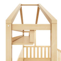Cama Infantil color Madera, Cama Infantil Cama de Casa Con Cajones, Madera Maciza Con somier de lámparas, Cama de Casa de Pino, habitación Infantil y Juvenil, 90x200, color natural - details 2