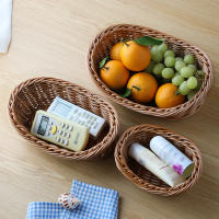 Cesta De Paja De Rotura Hecha a Mano En Forma Oval Para Almacenamiento De Snacks Caja De Frutas Para La Cocina Y Pícnic - details 3