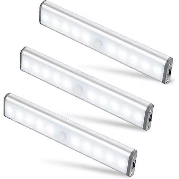 Set of 3 10 LED lights, wireless, USB rechargeable, portable white - 1