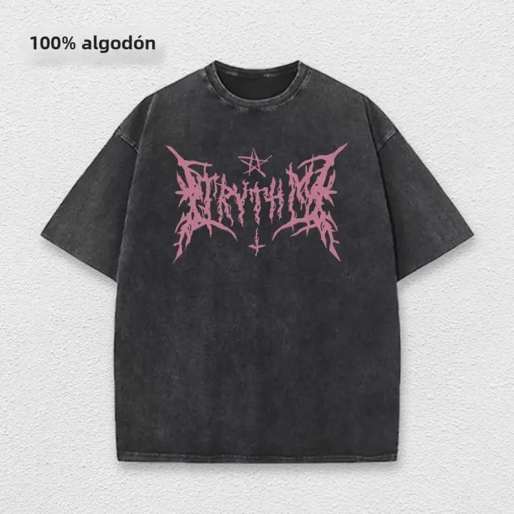 Camiseta Oversize De Verano Y2K Hip Hop Vintage 90s Con Diseño Gótico Casual Manga Corta Lavada En Denim Para Hombre - 1
