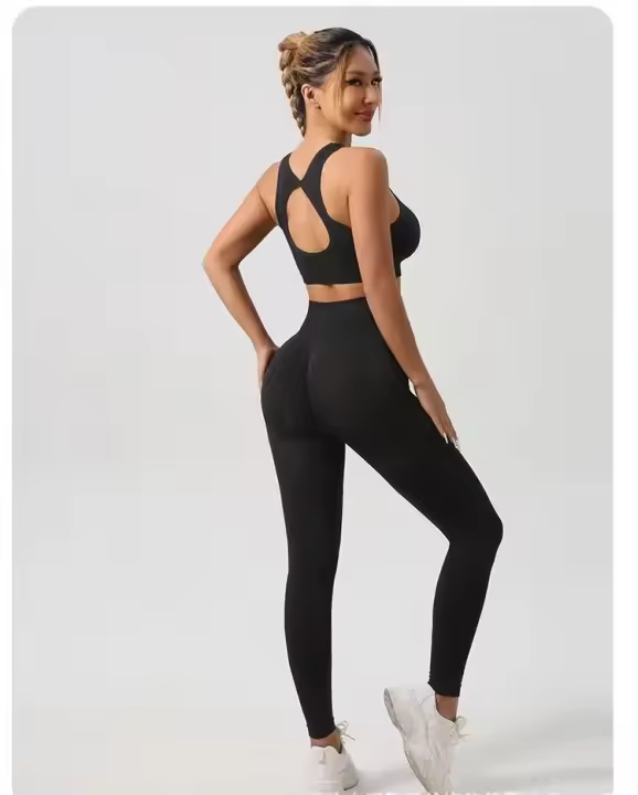 Conjunto De Yoga Para Mujer Sin Costuras Beauty Back Sports Bra Y Leggings De Elevación Glúteos Ropa De Gimnasio Transpirable Fitness Set Para Ejercicio - 1