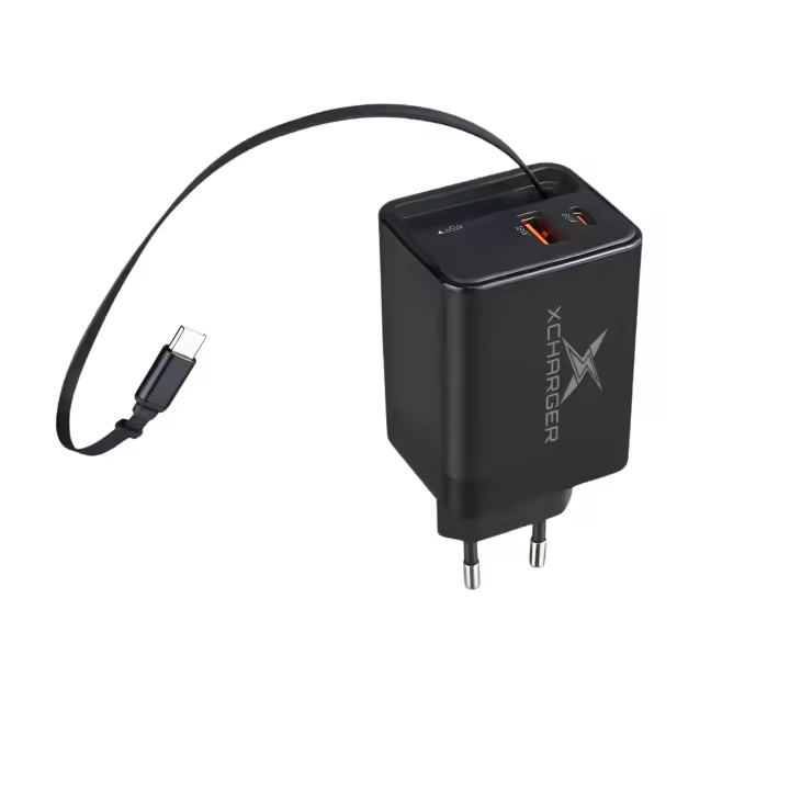 Cargador USB-C Retráctil 65W GAN, Puerto USB-C y USB-A, Carga Rápida PD QC3.0, Adaptador para iPhone, Samsung, Tablet, Notebook - 1