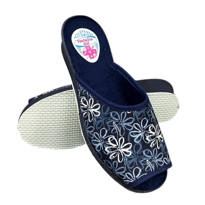 Zapatilla Cuña Flores Marino - 1