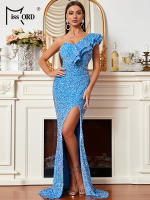 Vestido De Fiesta De Encaje Y Lentejuelas Missord Para Mujer Elegante Vestido De Boda Cocktail Prom Mermaid Maxi Vestido De Un Hombro Con Volante Y Abertura En La Pierna - details 3
