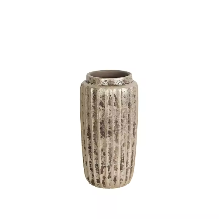 FLORERO CERAMICA RALLADO BEIGE RUSTIC DECORACION HM32356 FIJALO - 1