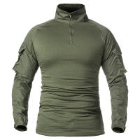 Camisa De Combate Para Hombre Con Manga Larga Y Cierre De 1/4 En Poliéster Y Algodón Ropa Táctica De Color Azul Marino Y Camuflaje Para Airsoft - details 5