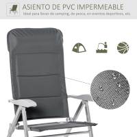 Outsunny Silla de Jardín Plegable de Aluminio con Respaldo Alto Ajustable en 7 Posiciones y Reposacabezas Acolchado para Exterior 75x61,5x114,5 cm Gris - details 4