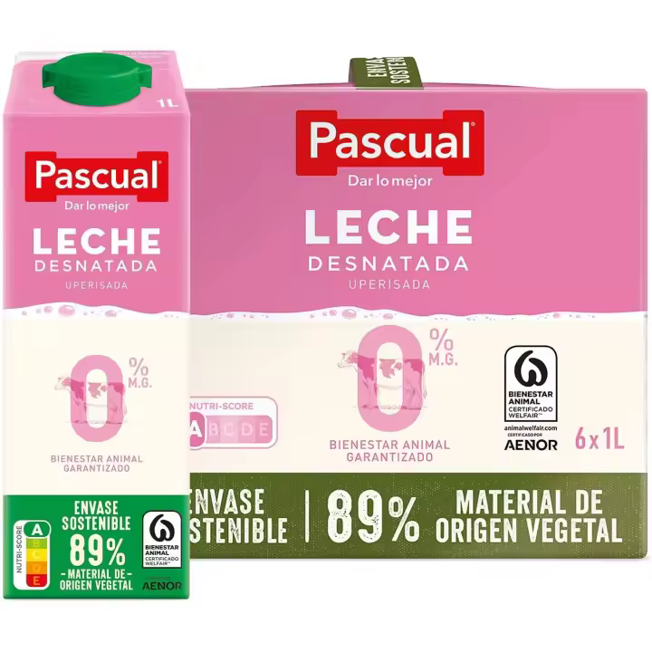 Caja 6 Leche Desnatada sin Lactosa PASCUAL 1L - 1