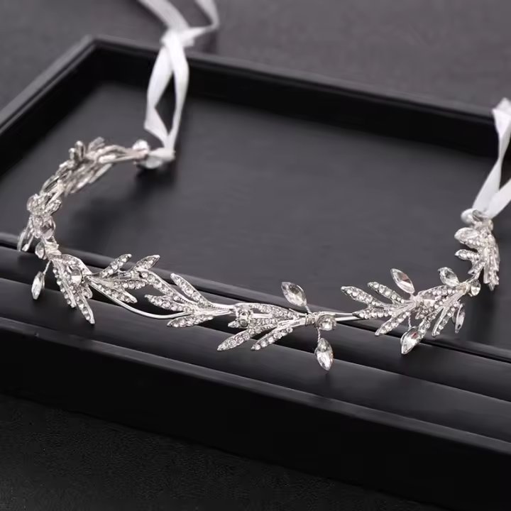 Diadema De Boda En Color Plata Con Cristales Y Corona De Hojas Adorno Para Cabello De Novia Diadema De Tiará Para Mujer - 1