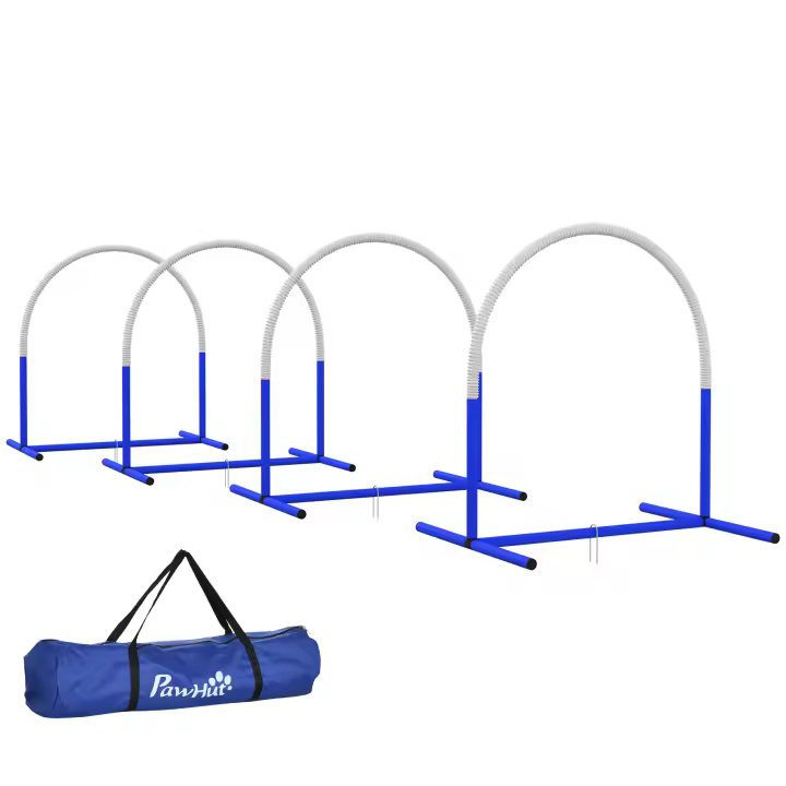PawHut Set de Entrenamiento de Agilidad para Perros de 4 Piezas Juego de Agilidad para Perros con Bolsa de Transporte para Entrenamiento Suave Blanco y Azul - 1