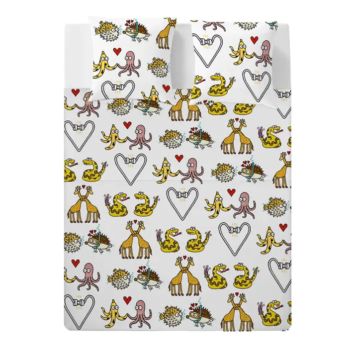 KUKUXUMUSU - Sábana encimera MIX MIG CHAO 100% algodón 144 hilos, ropa de cama, disponible para cama de 90 cm (160x270 cm), 135 cm (210x270 cm), 150/160 cm ( 240x270 cm), 180 cm (270x270 cm). Fabricado en España. - 1