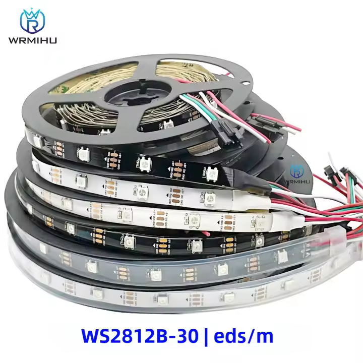 Tira De LED RGB Inteligente WS2812B 5m/Roll 30/60/144leds/m Negra/Blanca PCB IP30/IP65/IP67 5050 Individually Addressable Para Iluminación Inteligente - 1
