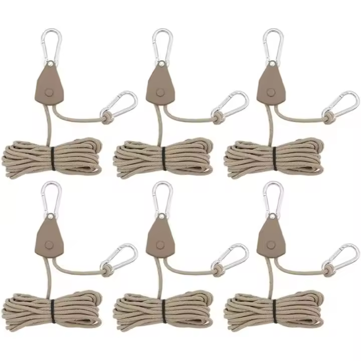 6 paquetes de fregado de Cuerda, 1/8 "pertas de Cuerda ajustables, clip de Cuerda, fregado para las tendencias de campaña (13,12 pies, Marron) - 1