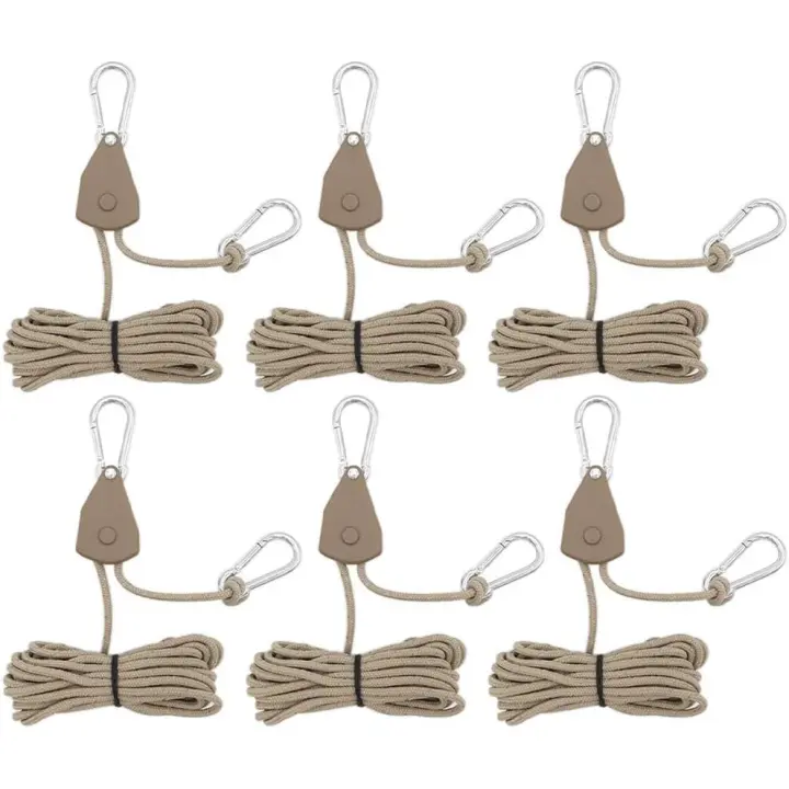 6 paquetes de fregado de Cuerda, 1/8 "pertas de Cuerda ajustables, clip de Cuerda, fregado para las tendencias de campaña (13,12 pies, Marron) - 1