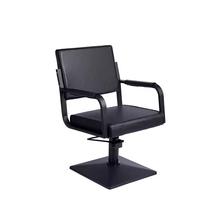 Silla de peluquería Negra con Base Cuadrada y Bomba hidráulica en Negro - 1