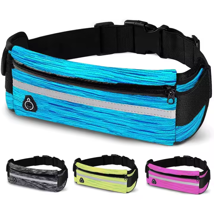 Riñonera deportiva de goma para hombre y mujer con tiras reflectantes y correas ajustables (azul) - 1