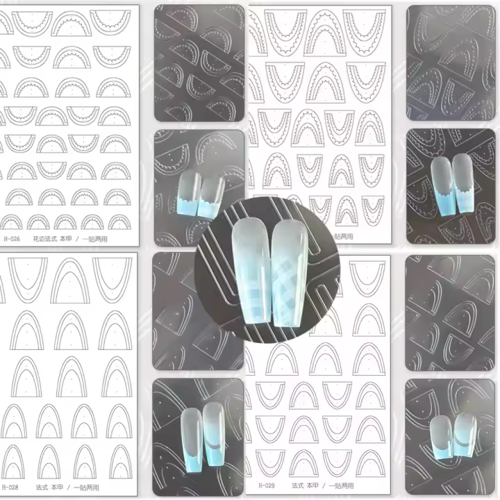 5Pcs Estickers De Uñas Artísticas De Encaje Vacío Para Arte Francés Autoadhesivos Decoración DIY Manicura Accesorio De Línea Ondulada - 1