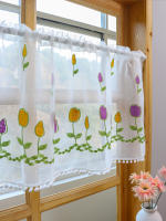 Cortina Corta De Tule Con Bordado De Flor Pequeña Para Cocina Y Sala De Estar Bloqueo De Luz Partición De Armario Cortinas Pequeñas - details 0