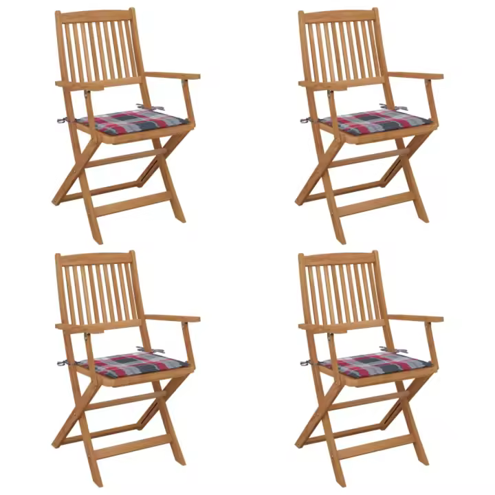 vidaXL Sillas de jardín plegables 4 uds y cojines madera maciza acacia - 1