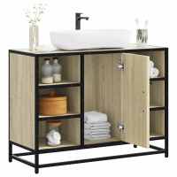 vidaXL Armario lavabo baño madera ingeniería 80x33x60 cm en color Gris sonoma/Roble Sonoma/Marrón roble y más | almacenamiento funcional diseño moderno para baño dormitorio sala - details 1