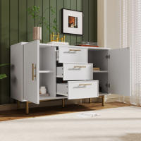 Cómoda Con 2 Puertas Y 3 Cajones, Cómoda con Puertas Blancias, Estantes Ajustables para Sala de estar Dormitorio, Blanco H75/W120/D40 cm - details 2