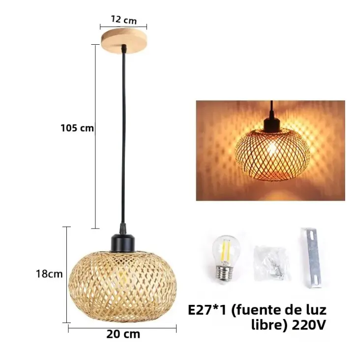 Lámpara Colgante De Bambú Hecha a Mano LED E27 Para Decoración De Sala De Estar Y Dormitorio Fuente De Luz Tradicional Con Telar De Hierro - 1
