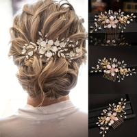 Peine De Boda Para Mujer Con Flor De Cristal Perla Y Hoja Diadema De Cabello Accesorios De Joyería Para Fiesta Y Novia - details 0