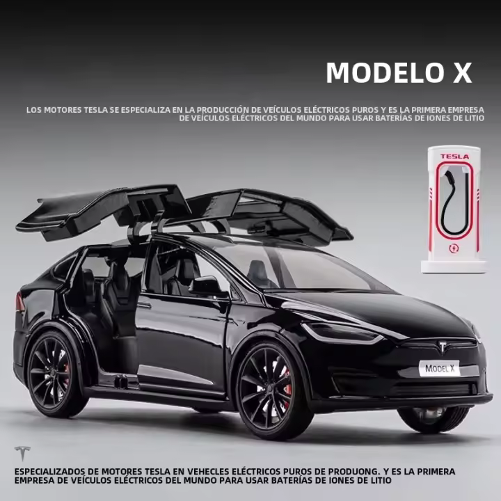 Coche De Juguete a Escala 1:24 Tesla Model X Y Tesla Model 3 Con Sonido Y Luz Coleccionable Para Niños Regalo De Cumpleaños Metal - 1