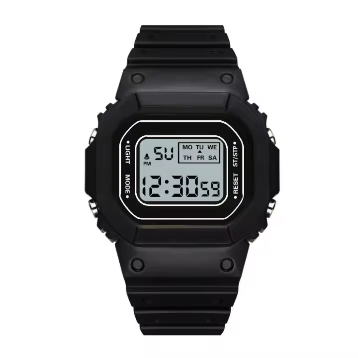 Reloj Digital LED Para Hombres Y Mujeres Resistente Al Choque Reloj Deportivo Impermeable Con Correa De Silicona Estilo Simple - 1