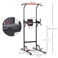 HOMCOM Torre de Ejercicios Estación Multifuncional Altura Ajustable con 7 Orificios para Entrenamiento Fitness Casa Gimnasio Oficina Carga Máx. 120 kg 123x98x189-239 cm Negro y Rojo - details 2