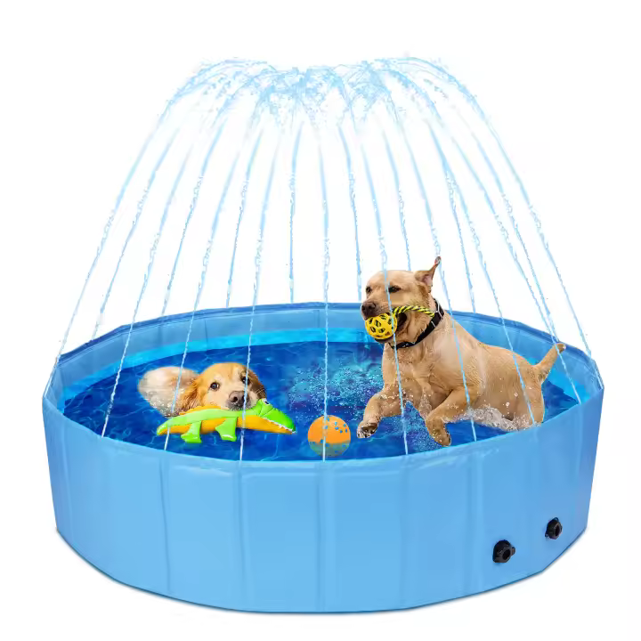 Nobleza Piscina Perros Grandes y Pequeños Bañeras con Aspersor, 2 en 1 Plegable y Portátil PVC Piscina para Perro, Antideslizante Bañera para Perros para Verano, 120 * 30cm - 1