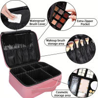 Bolso De Maquillaje Grande Portátil Organizador Profesional Con Estampado De Letras Doradas Y Funda Rosa Con Divisor Ajustable Para Viajes - details 1