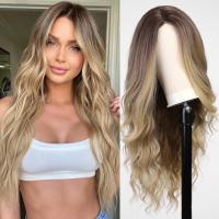 Pelucas Sintéticas Largas Ombre Rubio Platinado 26 Pulgadas Onduladas Para Mujeres Naturalista Middle Part Para Uso Diario Y Fiestas - details 6