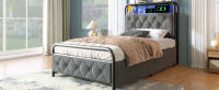 Cama 90x200CM Somier Y 2 cajones, tercipelto (colchón no incluido) APP-CONTROL individual con función de carga USB Tipo C LED Somier Metálico - details 0