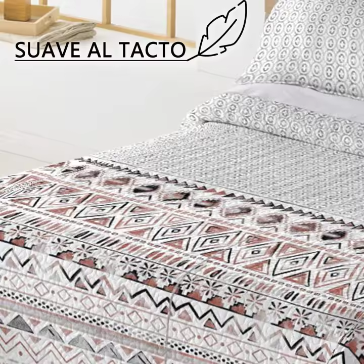 TODOBIEN STORE - Colcha bouti Estampada para Verano y Entretiempo, Colcha para Cama 90,105,135,150,180-100% Poliester, Colcha Cubre Cama Fina, Suave, Con una Funda de Cojin - 1