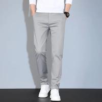 Pantalones De Verano Casuales Para Hombre En Caqui Y Gris Cintura Elástica Comodidad Ultrafinos De Seda Helada Pantalones Negocios Estilo Recto Ropa De Marca - details 10